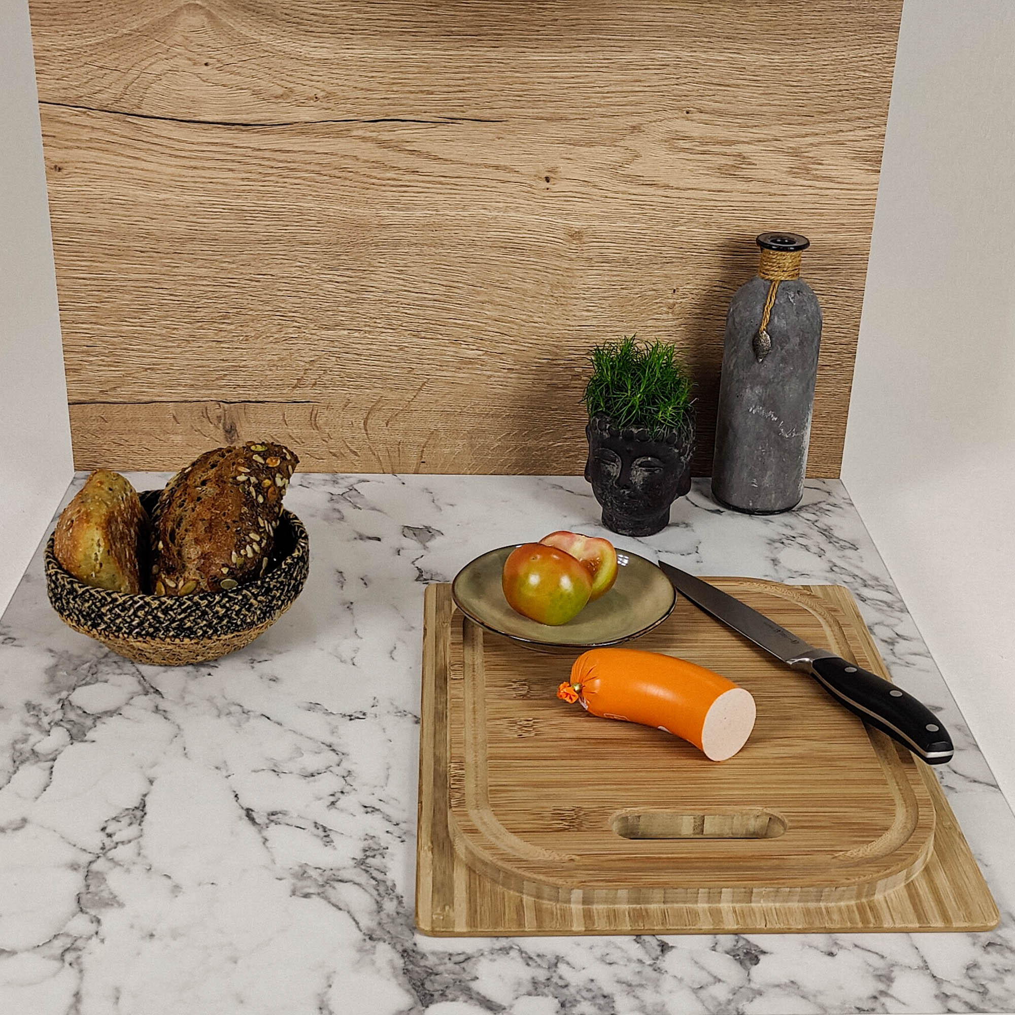 3082-Cutting board with sink cover for Knaus models (rectangular) - Bamboo dark / 258 x 322 mm