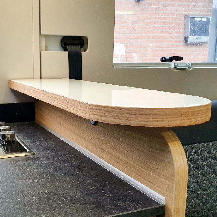 3350 storage shelf for Adria models DL and DC from 2021 with face to face - high-gloss white with edge in elm Salisbury / without railing