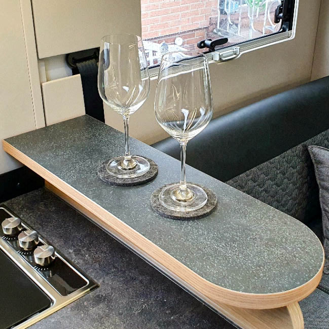 3351 Storage shelf for Adria models DL and DC from 2021 with face to face - Terrazzo Nero with edge in elm Salisbury / without railing