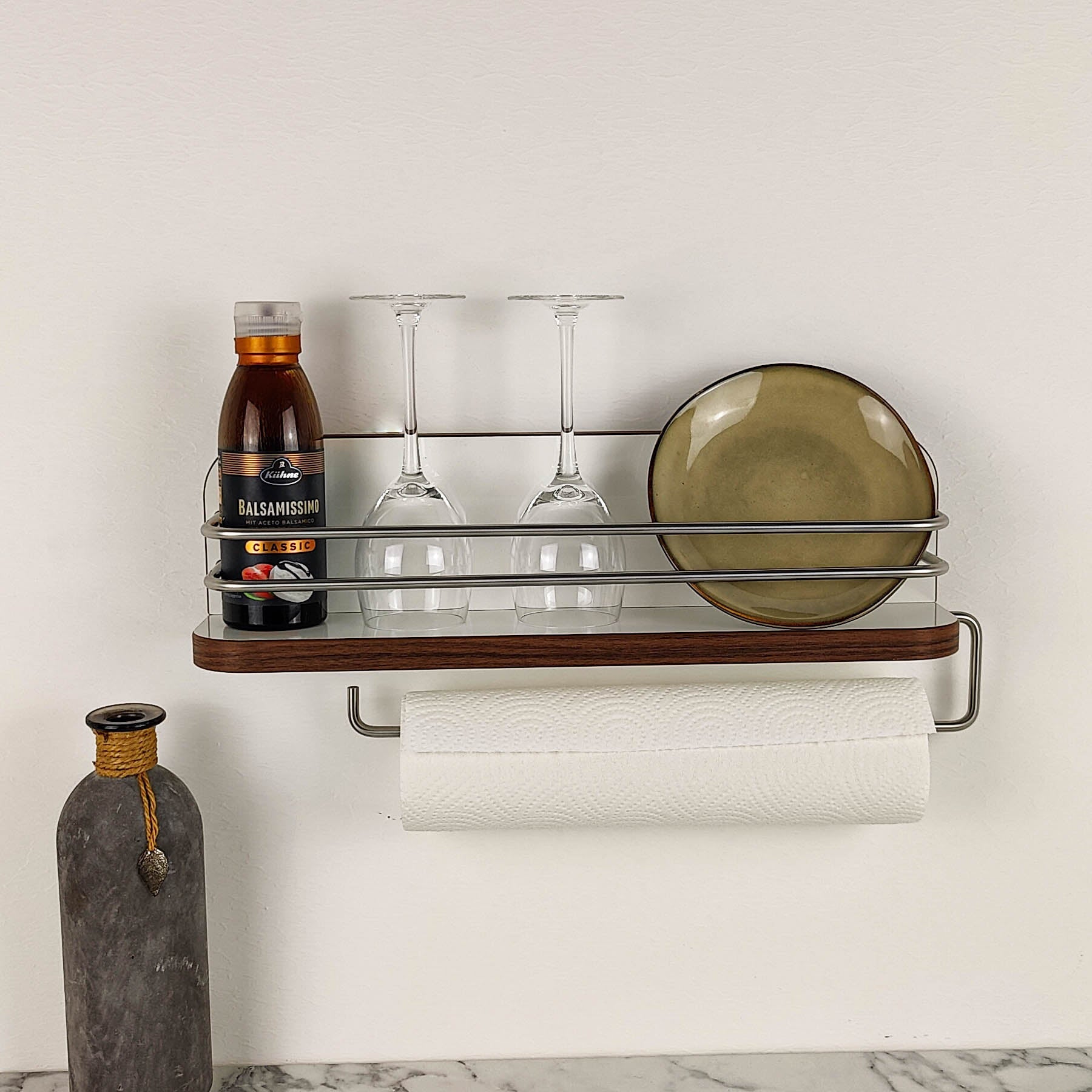 #color_high-gloss white with edge in Madison Walnut and stainless steel railing