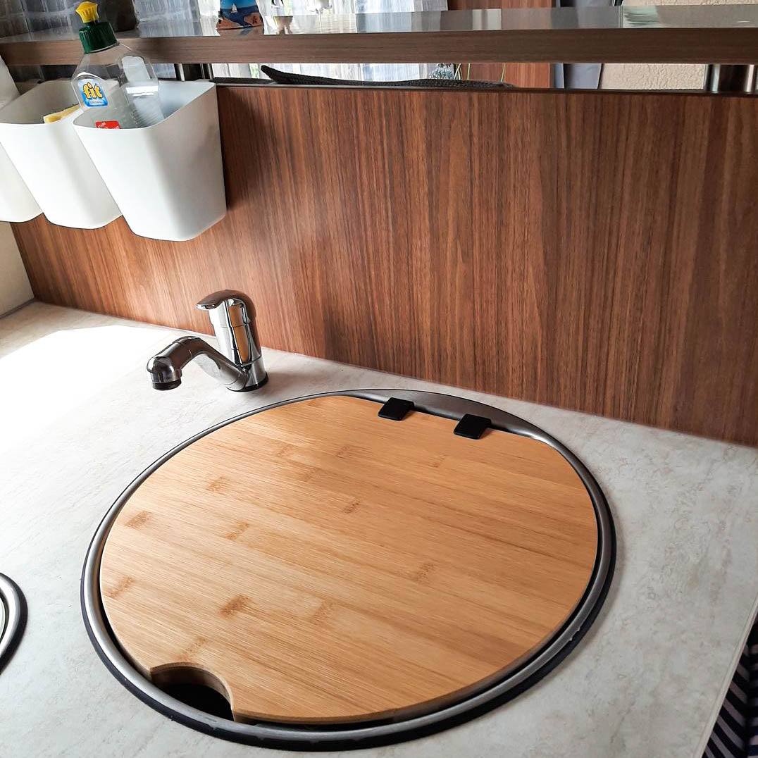 Cutting board with sink cover for Thetford universal sink with glass cover