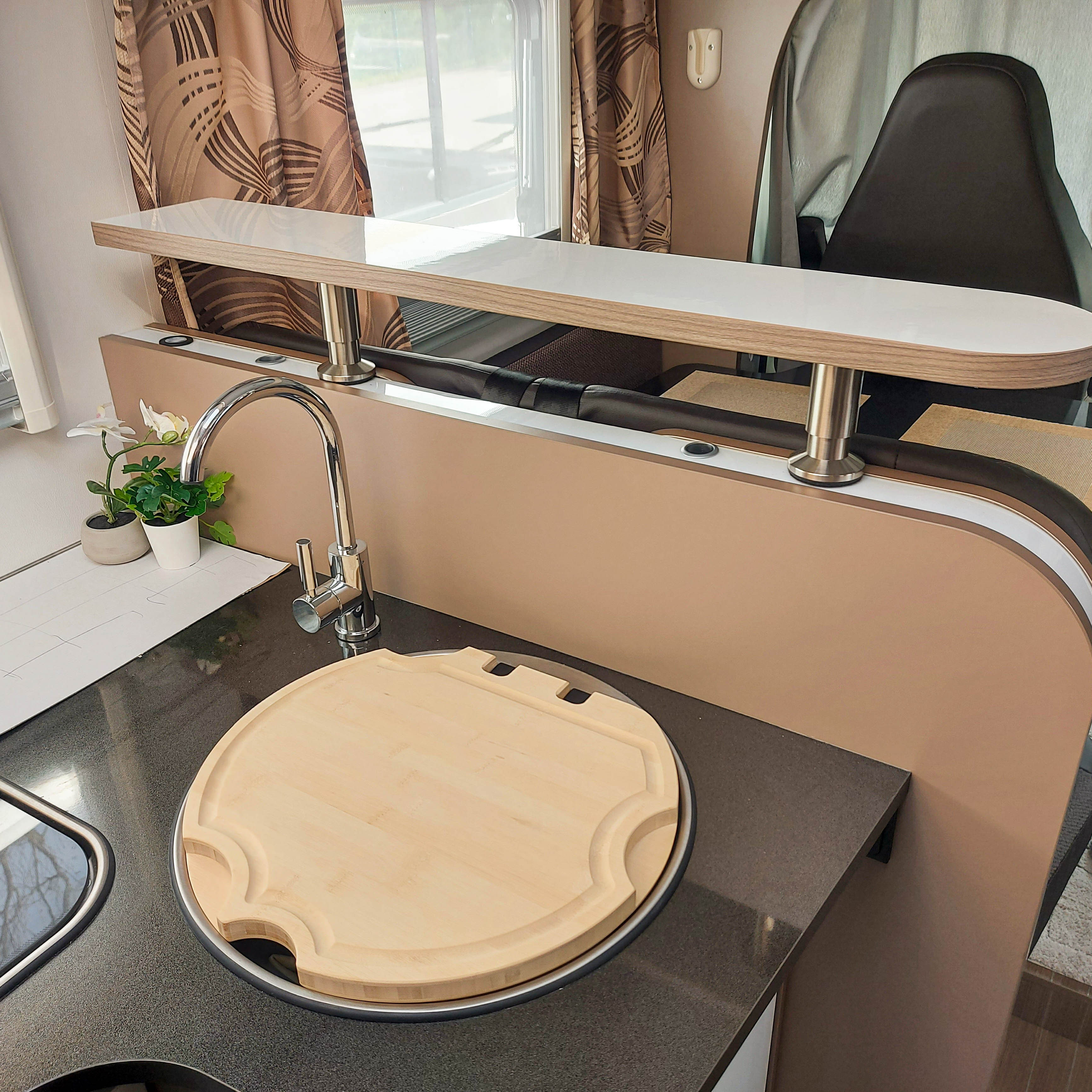 3076-Cutting board with sink cover for Thetford universal sink with glass cover - Bamboo light