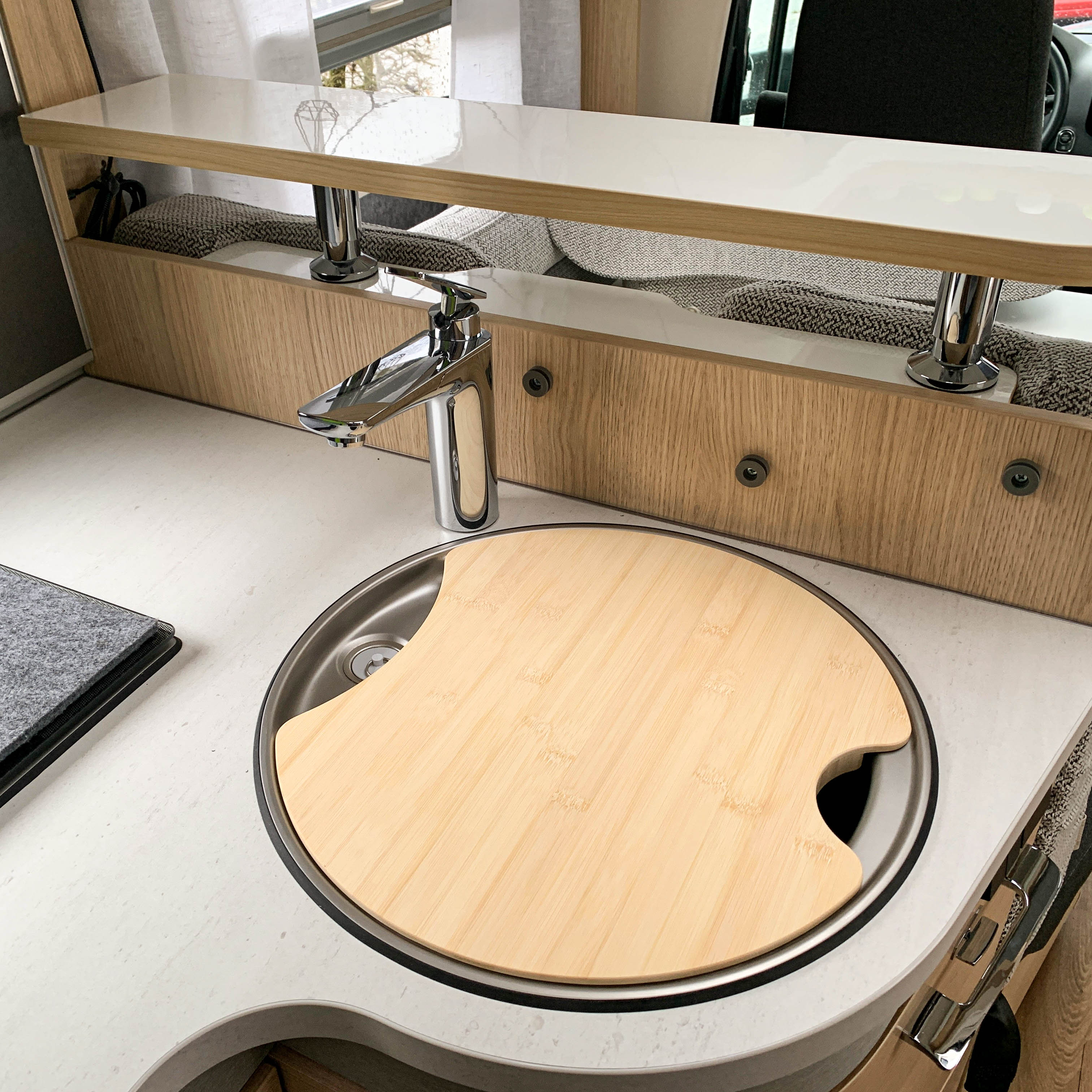 Cutting board with sink cover for Hymer and Eriba models