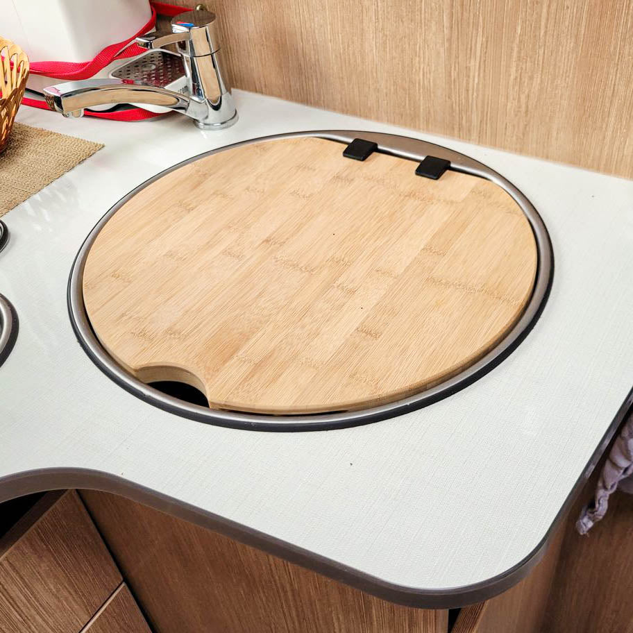 Cutting board with sink cover for Thetford universal sink with glass cover