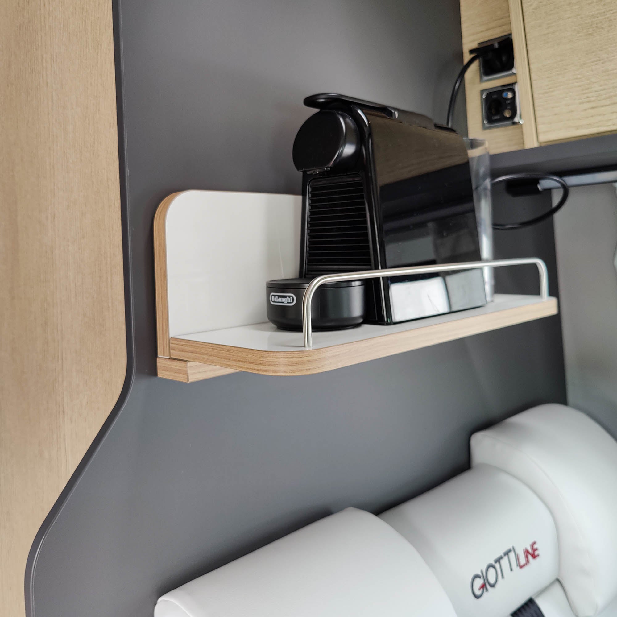 Storage space for the coffee machine in the camper van