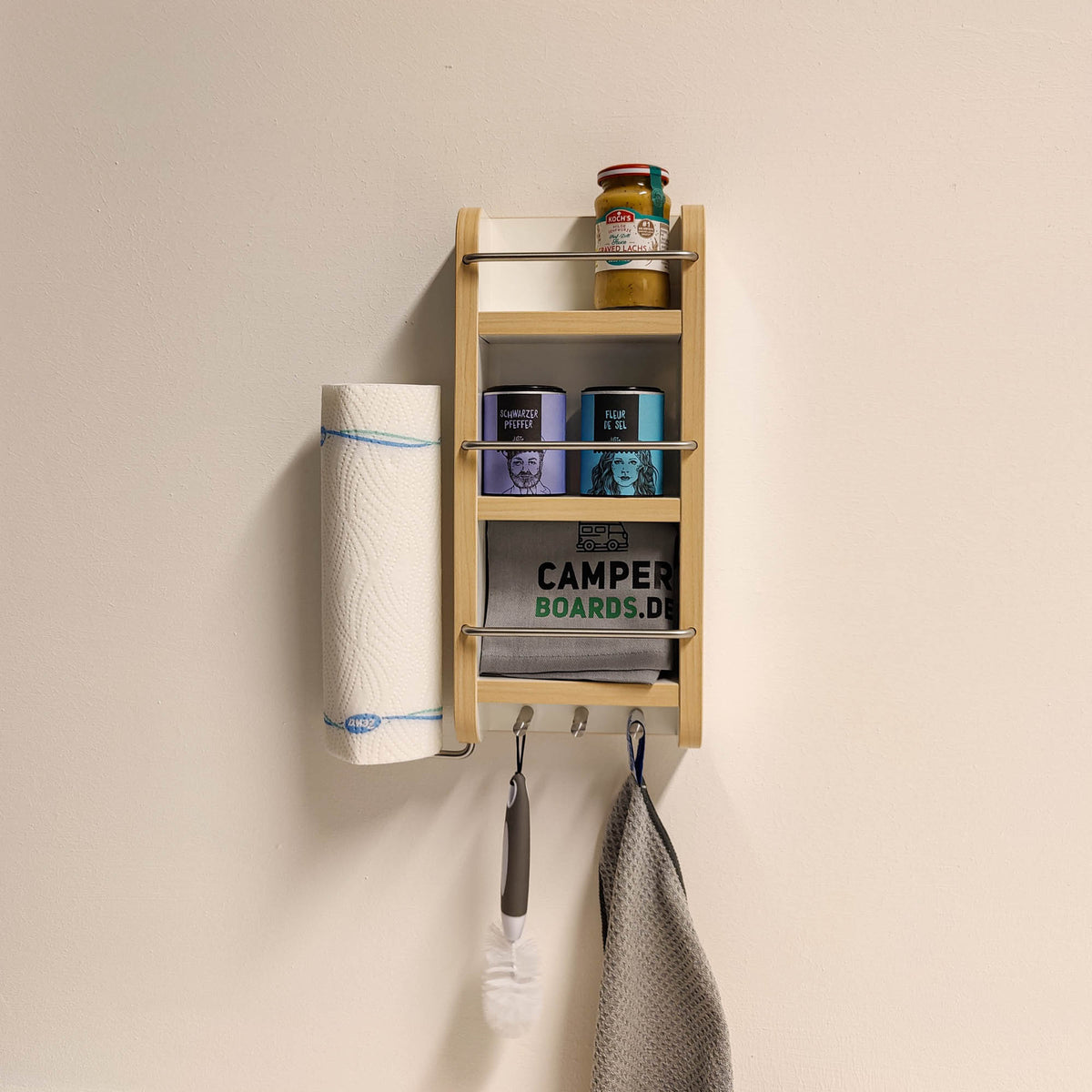 Universal motorhome wall shelf with 3M Dual Lock